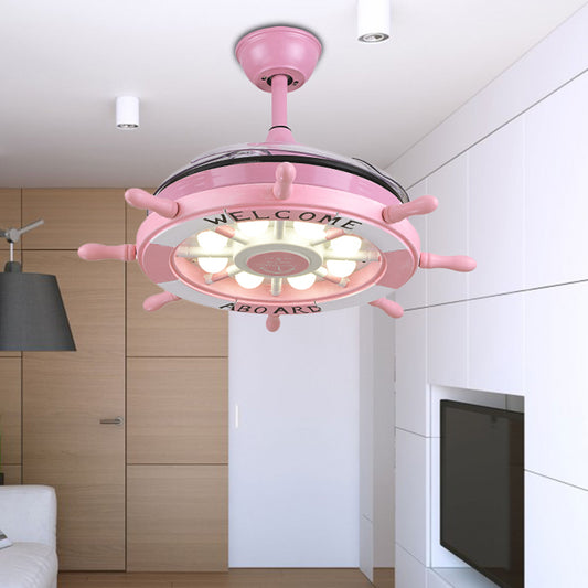 Blue/Pink Rudder Design Ceiling Fan Light Cartoon Stylish LED Wooden Ceiling Lamp for Child Bedroom Clearhalo 'Ceiling Fans with Lights' 'Ceiling Fans' 'Kids Ceiling Fans' 'Kids' Lighting' 220367