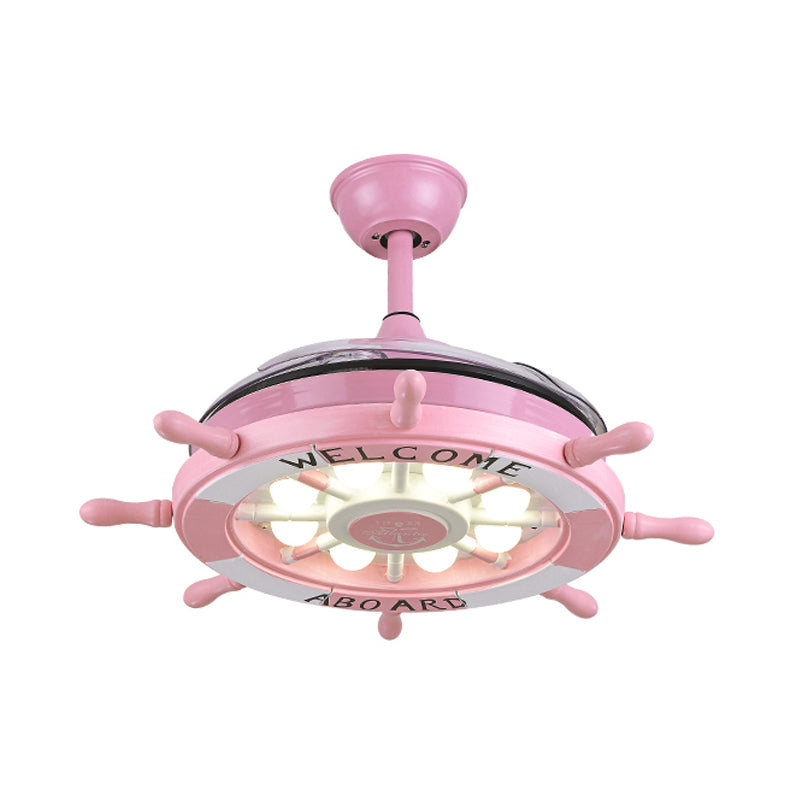 Blue/Pink Rudder Design Ceiling Fan Light Cartoon Stylish LED Wooden Ceiling Lamp for Child Bedroom Clearhalo 'Ceiling Fans with Lights' 'Ceiling Fans' 'Kids Ceiling Fans' 'Kids' Lighting' 220368