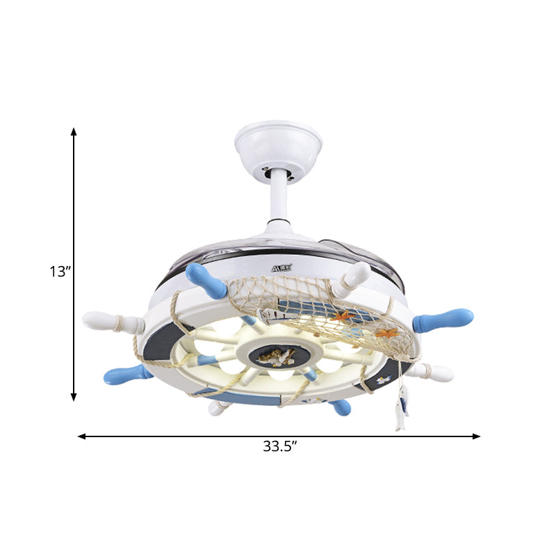 Blue/Pink Rudder Design Ceiling Fan Light Cartoon Stylish LED Wooden Ceiling Lamp for Child Bedroom Clearhalo 'Ceiling Fans with Lights' 'Ceiling Fans' 'Kids Ceiling Fans' 'Kids' Lighting' 220372