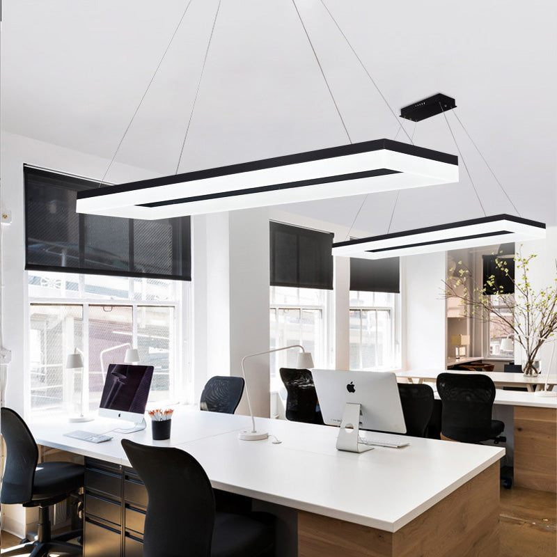 Black Rectangle Chandelier Light Modernism Acrylic LED Pendant Light Fixture in White/Warm/Natural Light Black Clearhalo 'Ceiling Lights' 'Chandeliers' 'Modern Chandeliers' 'Modern' Lighting' 220390
