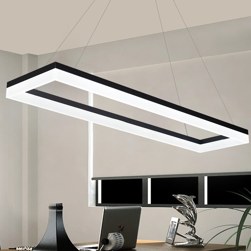 Black Rectangle Chandelier Light Modernism Acrylic LED Pendant Light Fixture in White/Warm/Natural Light Clearhalo 'Ceiling Lights' 'Chandeliers' 'Modern Chandeliers' 'Modern' Lighting' 220391