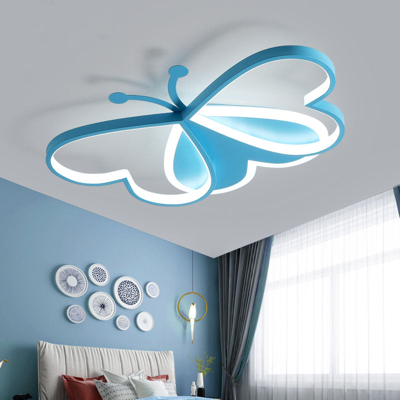 Modern Style Butterfly Flushmount Lamp Metal and Acrylic LED Children Room Ceiling Mounted Light in Blue/Pink Blue Clearhalo 'Ceiling Lights' 'Close To Ceiling Lights' 'Close to ceiling' 'Flush mount' Lighting' 220405