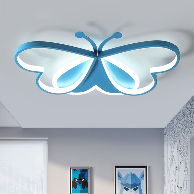 Modern Style Butterfly Flushmount Lamp Metal and Acrylic LED Children Room Ceiling Mounted Light in Blue/Pink Clearhalo 'Ceiling Lights' 'Close To Ceiling Lights' 'Close to ceiling' 'Flush mount' Lighting' 220406