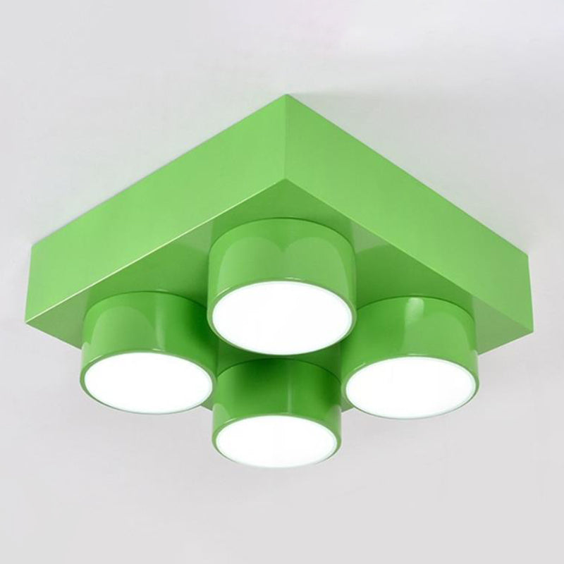 Toy Brick Kindergarten LED Flush Mount Metallic Childrens Flushmount Ceiling Light with Acrylic Shade Green Clearhalo 'Ceiling Lights' 'Close To Ceiling Lights' 'Close to ceiling' 'Flush mount' Lighting' 2204348