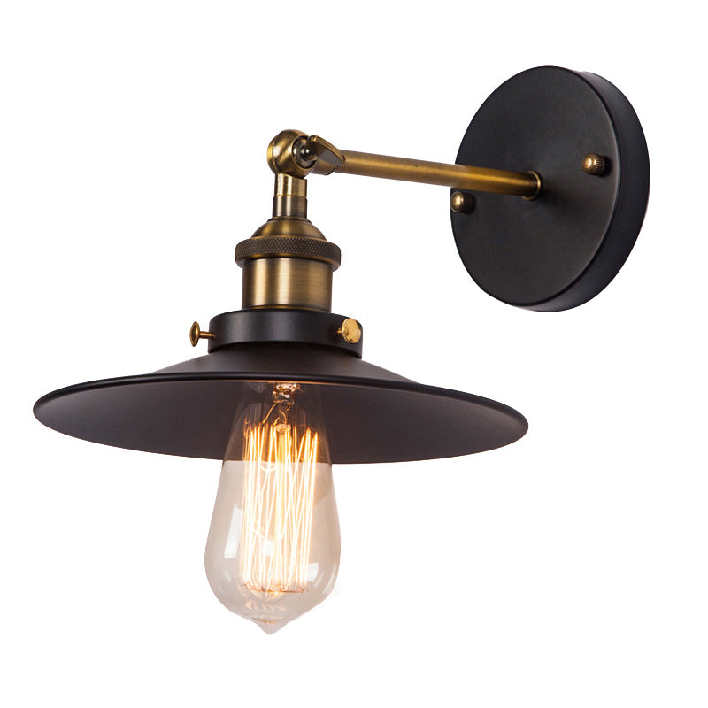 Cone Shade Metallic Wall Lighting Antique 1-Light Corridor Wall Mount Light in Black Clearhalo 'Art deco wall lights' 'Cast Iron' 'Glass' 'Industrial wall lights' 'Industrial' 'Middle century wall lights' 'Modern' 'Rustic wall lights' 'Tiffany' 'Traditional wall lights' 'Wall Lamps & Sconces' 'Wall Lights' Lighting' 2204436