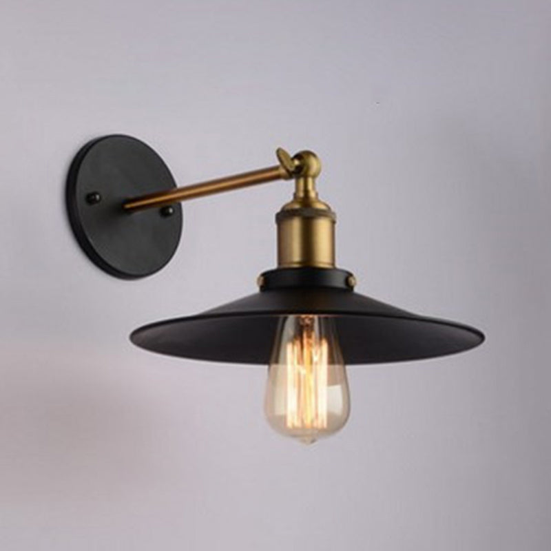 Cone Shade Metallic Wall Lighting Antique 1-Light Corridor Wall Mount Light in Black Clearhalo 'Art deco wall lights' 'Cast Iron' 'Glass' 'Industrial wall lights' 'Industrial' 'Middle century wall lights' 'Modern' 'Rustic wall lights' 'Tiffany' 'Traditional wall lights' 'Wall Lamps & Sconces' 'Wall Lights' Lighting' 2204437