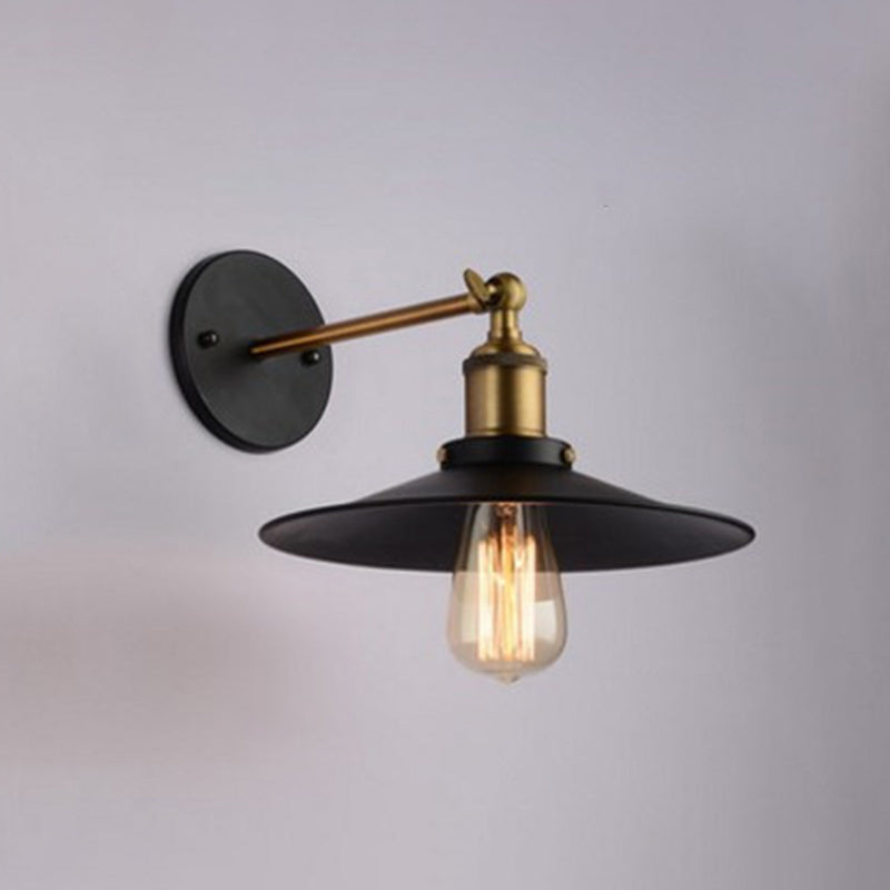 Cone Shade Metallic Wall Lighting Antique 1-Light Corridor Wall Mount Light in Black Clearhalo 'Art deco wall lights' 'Cast Iron' 'Glass' 'Industrial wall lights' 'Industrial' 'Middle century wall lights' 'Modern' 'Rustic wall lights' 'Tiffany' 'Traditional wall lights' 'Wall Lamps & Sconces' 'Wall Lights' Lighting' 2204438