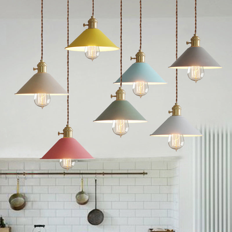 Conical Shade Metallic Hanging Lamp Vintage Single-Bulb Restaurant Lighting Pendant Clearhalo 'Art Deco Pendants' 'Cast Iron' 'Ceiling Lights' 'Ceramic' 'Crystal' 'Industrial Pendants' 'Industrial' 'Metal' 'Middle Century Pendants' 'Pendant Lights' 'Pendants' 'Tiffany' Lighting' 2204445