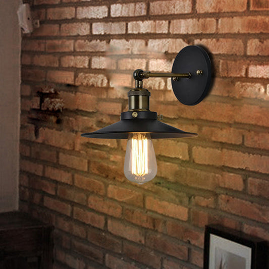 Iron Conical Shade Wall Lamp Simplicity Restaurant Wall Lighting Fixture in Black 1.0 Black Clearhalo 'Art deco wall lights' 'Cast Iron' 'Glass' 'Industrial wall lights' 'Industrial' 'Middle century wall lights' 'Modern' 'Rustic wall lights' 'Tiffany' 'Traditional wall lights' 'Wall Lamps & Sconces' 'Wall Lights' Lighting' 2204459