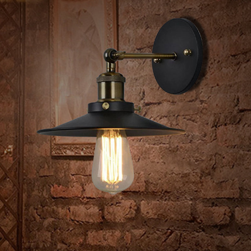 Iron Conical Shade Wall Lamp Simplicity Restaurant Wall Lighting Fixture in Black Clearhalo 'Art deco wall lights' 'Cast Iron' 'Glass' 'Industrial wall lights' 'Industrial' 'Middle century wall lights' 'Modern' 'Rustic wall lights' 'Tiffany' 'Traditional wall lights' 'Wall Lamps & Sconces' 'Wall Lights' Lighting' 2204460