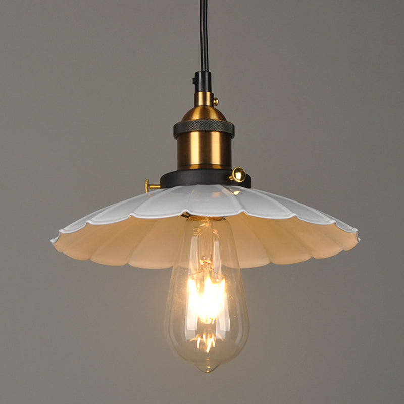 White Single Ceiling Light Industrial Metallic Scalloped Umbrella Hanging Pendant Light White 14" Clearhalo 'Art Deco Pendants' 'Cast Iron' 'Ceiling Lights' 'Ceramic' 'Crystal' 'Industrial Pendants' 'Industrial' 'Metal' 'Middle Century Pendants' 'Pendant Lights' 'Pendants' 'Tiffany' Lighting' 2204479