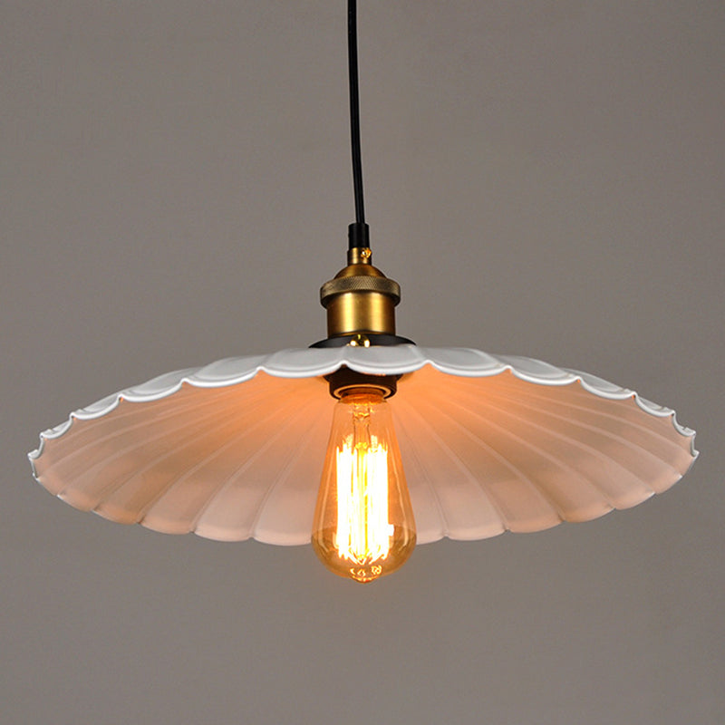 White Single Ceiling Light Industrial Metallic Scalloped Umbrella Hanging Pendant Light White 16.5" Clearhalo 'Art Deco Pendants' 'Cast Iron' 'Ceiling Lights' 'Ceramic' 'Crystal' 'Industrial Pendants' 'Industrial' 'Metal' 'Middle Century Pendants' 'Pendant Lights' 'Pendants' 'Tiffany' Lighting' 2204482