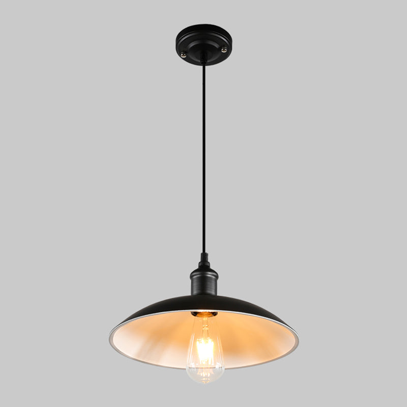 Metallic Pot Cover Suspension Lighting Retro Style 1 Head Restaurant Pendant Ceiling Light Black Clearhalo 'Art Deco Pendants' 'Black' 'Cast Iron' 'Ceiling Lights' 'Ceramic' 'Crystal' 'Industrial' 'Metal' 'Pendant Lights' 'Rustic Pendants' 'Tiffany' Lighting' 2204499
