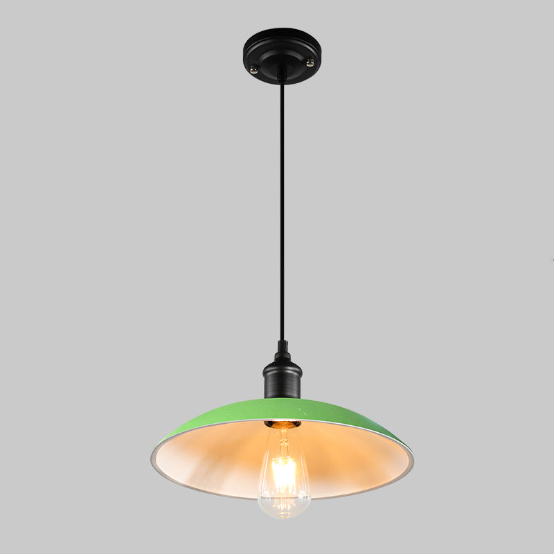 Metallic Pot Cover Suspension Lighting Retro Style 1 Head Restaurant Pendant Ceiling Light Green Clearhalo 'Art Deco Pendants' 'Black' 'Cast Iron' 'Ceiling Lights' 'Ceramic' 'Crystal' 'Industrial' 'Metal' 'Pendant Lights' 'Rustic Pendants' 'Tiffany' Lighting' 2204500