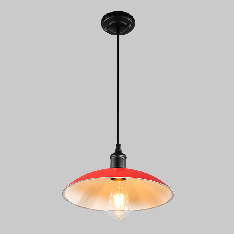 Metallic Pot Cover Suspension Lighting Retro Style 1 Head Restaurant Pendant Ceiling Light Red Clearhalo 'Art Deco Pendants' 'Black' 'Cast Iron' 'Ceiling Lights' 'Ceramic' 'Crystal' 'Industrial' 'Metal' 'Pendant Lights' 'Rustic Pendants' 'Tiffany' Lighting' 2204501