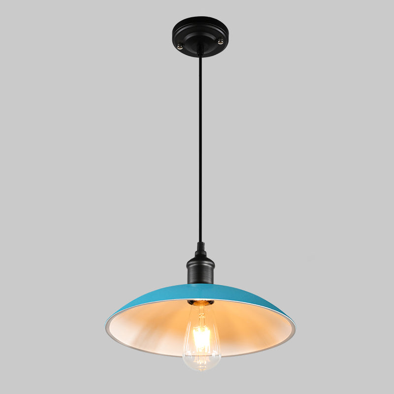Metallic Pot Cover Suspension Lighting Retro Style 1��Head Restaurant Pendant Ceiling Light Blue Clearhalo 'Ceiling Lights' 'Industrial Pendants' 'Industrial' 'Middle Century Pendants' 'Pendant Lights' 'Pendants' 'Tiffany' Lighting' 2204504_2e4c60d3-fc4a-46ac-af03-660813863085