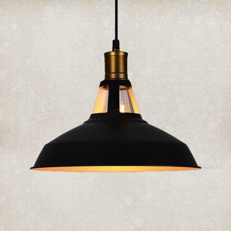 Retro Style Pot Cover Suspension Lighting 1��Head Iron Pendant Ceiling Light for Bar Black Outer & White Inner Clearhalo 'Ceiling Lights' 'Industrial Pendants' 'Industrial' 'Middle Century Pendants' 'Pendant Lights' 'Pendants' 'Tiffany' Lighting' 2204546_da902d26-104b-4443-9013-17cfaadf4594