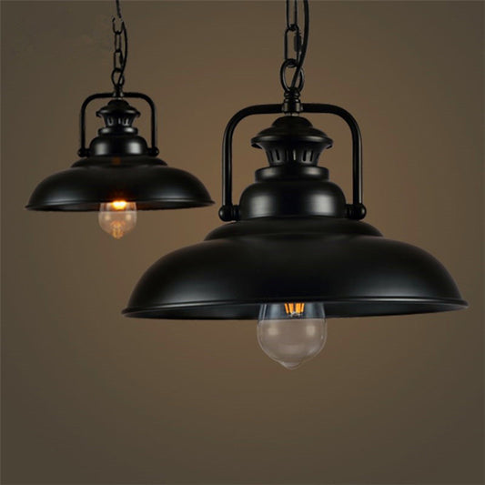 Industrial Pot Lid Ceiling Light Single Metal Hanging Pendant Light with Handle for Dining Room Black Clearhalo 'Art Deco Pendants' 'Black' 'Cast Iron' 'Ceiling Lights' 'Ceramic' 'Crystal' 'Industrial Pendants' 'Industrial' 'Metal' 'Middle Century Pendants' 'Pendant Lights' 'Pendants' 'Rustic Pendants' 'Tiffany' Lighting' 2204570