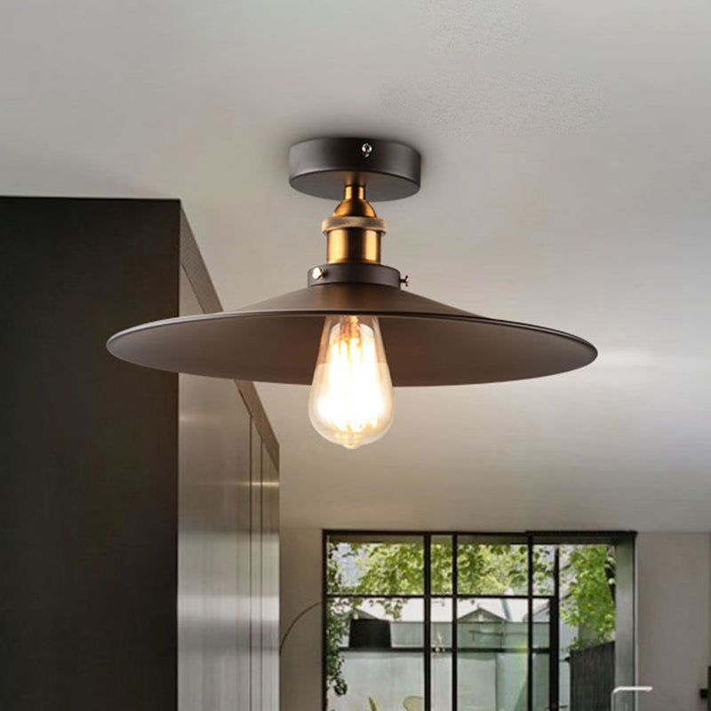 Umbrella Semi Flush Mount Simplicity Single Dining Room Flushmount Ceiling Light in Black Black 14" Cone Clearhalo 'Ceiling Lights' 'Close To Ceiling Lights' 'Close to ceiling' 'Flush mount' 'Industrial Flush Mount' Lighting' 2204588