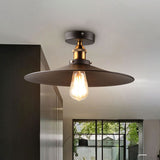 Umbrella Semi Flush Mount Simplicity Single Dining Room Flushmount Ceiling Light in Black Black 14" Cone Clearhalo 'Ceiling Lights' 'Close To Ceiling Lights' 'Close to ceiling' 'Flush mount' 'Industrial Flush Mount' Lighting' 2204588