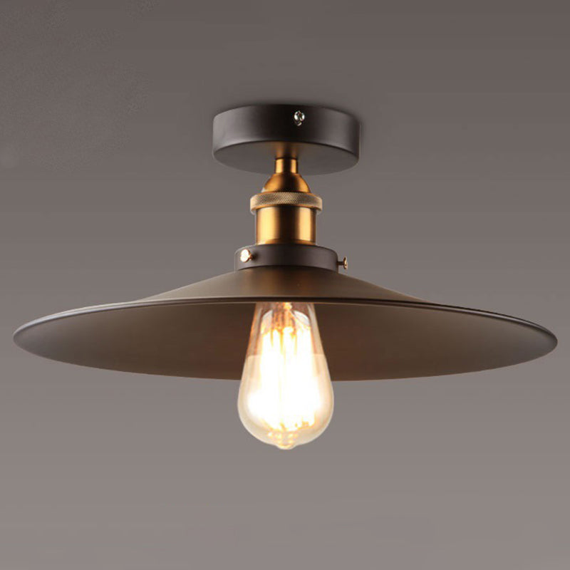 Umbrella Semi Flush Mount Simplicity Single Dining Room Flushmount Ceiling Light in Black Clearhalo 'Ceiling Lights' 'Close To Ceiling Lights' 'Close to ceiling' 'Flush mount' 'Industrial Flush Mount' Lighting' 2204589
