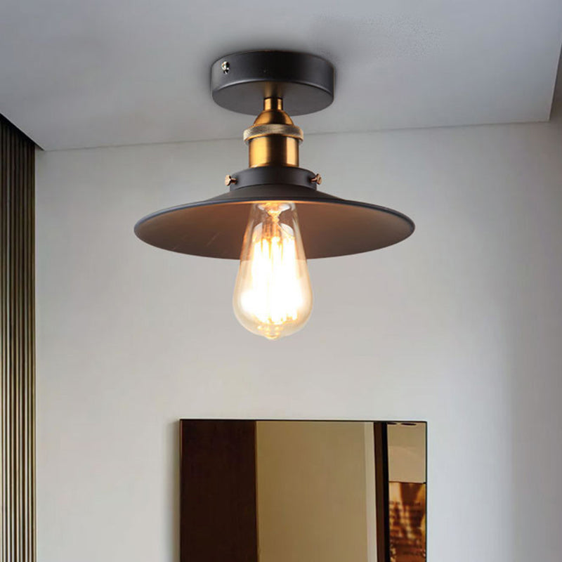 Umbrella Semi Flush Mount Simplicity Single Dining Room Flushmount Ceiling Light in Black Black 10" Cone Clearhalo 'Ceiling Lights' 'Close To Ceiling Lights' 'Close to ceiling' 'Flush mount' 'Industrial Flush Mount' Lighting' 2204590