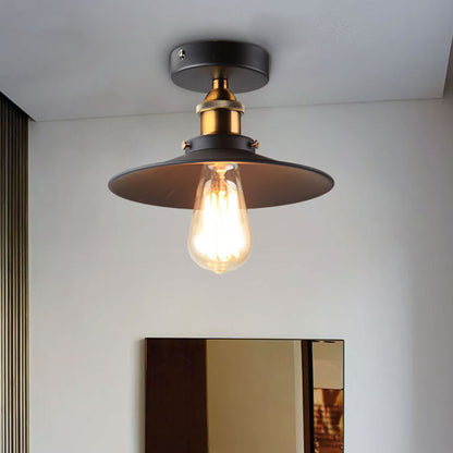 Umbrella Semi Flush Mount Simplicity Single Dining Room Flushmount Ceiling Light in Black Black 10" Cone Clearhalo 'Ceiling Lights' 'Close To Ceiling Lights' 'Close to ceiling' 'Flush mount' 'Industrial Flush Mount' Lighting' 2204590