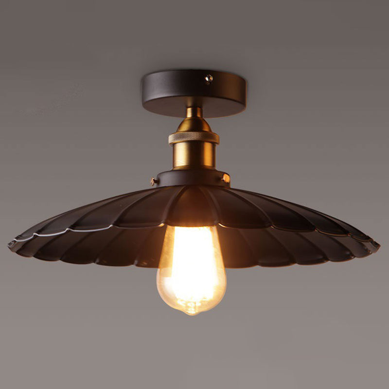 Umbrella Semi Flush Mount Simplicity Single Dining Room Flushmount Ceiling Light in Black Clearhalo 'Ceiling Lights' 'Close To Ceiling Lights' 'Close to ceiling' 'Flush mount' 'Industrial Flush Mount' Lighting' 2204595