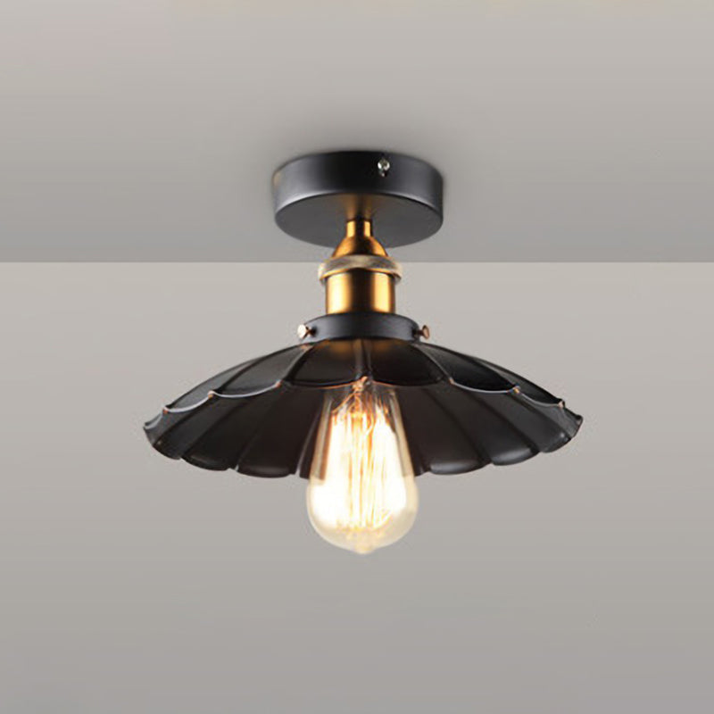 Umbrella Semi Flush Mount Simplicity Single Dining Room Flushmount Ceiling Light in Black Clearhalo 'Ceiling Lights' 'Close To Ceiling Lights' 'Close to ceiling' 'Flush mount' 'Industrial Flush Mount' Lighting' 2204597