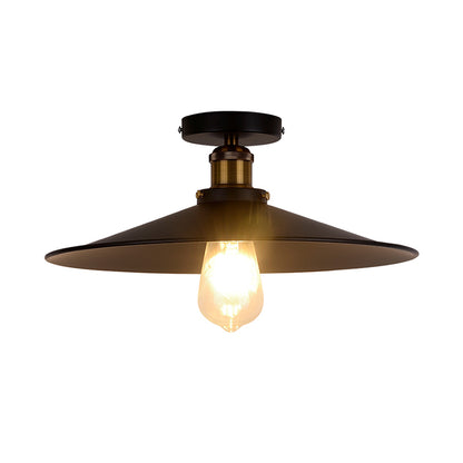 Metallic Shaded Flush Mount Lighting Retro Style Single-Bulb Corridor Semi Flush Ceiling Light in Black Black Small B Clearhalo 'Ceiling Lights' 'Close To Ceiling Lights' 'Close to ceiling' 'Flush mount' 'Industrial Flush Mount' Lighting' 2204604