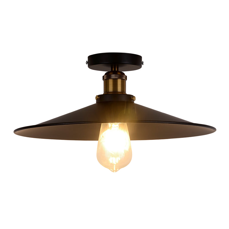 Metallic Shaded Flush Mount Lighting Retro Style Single-Bulb Corridor Semi Flush Ceiling Light in Black Black Large B Clearhalo 'Ceiling Lights' 'Close To Ceiling Lights' 'Close to ceiling' 'Flush mount' 'Industrial Flush Mount' Lighting' 2204605
