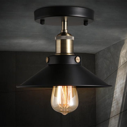 Black Flared Shade Semi Flush Light Industrial 1��Bulb Corridor Ceiling Flush Mount Black Clearhalo 'Ceiling Lights' 'Close To Ceiling Lights' 'Close to ceiling' 'Semi-flushmount' Lighting' 2204609