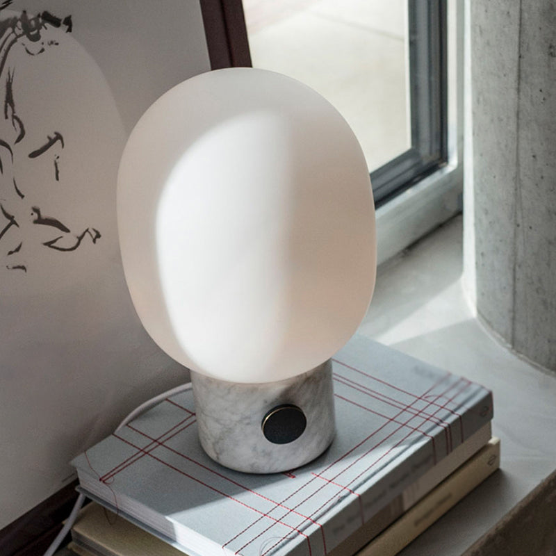 Modern Egg Shaped Table Lighting Opal Glass Bedside Nightstand Lamp with Marble Base in White White Clearhalo 'Lamps' 'Table Lamps' Lighting' 2204626