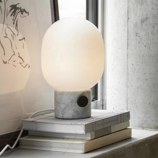 Modern Egg Shaped Table Lighting Opal Glass Bedside Nightstand Lamp with Marble Base in White Clearhalo 'Lamps' 'Table Lamps' Lighting' 2204627
