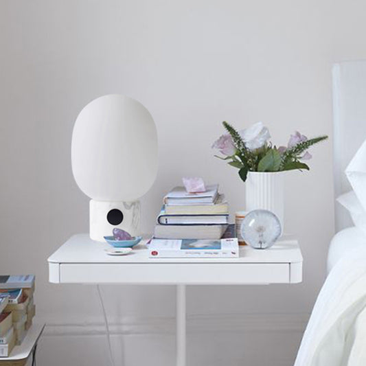 Modern Egg Shaped Table Lighting Opal Glass Bedside Nightstand Lamp with Marble Base in White Clearhalo 'Lamps' 'Table Lamps' Lighting' 2204628