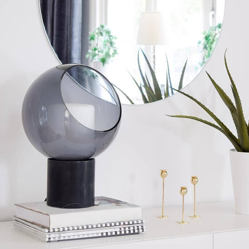 Marble Cylindrical Base Table Lamp Postmodern Black LED Nightstand Light with Globe Smoked Glass Shade Clearhalo 'Lamps' 'Table Lamps' Lighting' 2204639
