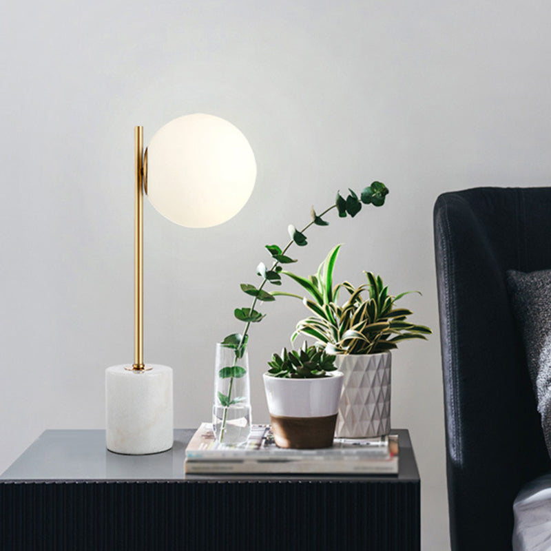Cylinder Table Lighting Nordic Style Marble 1 Bulb Bedside Nightstand Lamp with Globe Glass Shade Gold Clearhalo 'Lamps' 'Table Lamps' Lighting' 2204652