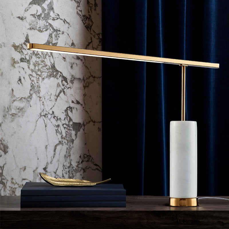 Metallic L-Shaped LED Nightstand Lamp Postmodern Gold Table Light with Cylindrical Marble Base Clearhalo 'Lamps' 'Table Lamps' Lighting' 2204663