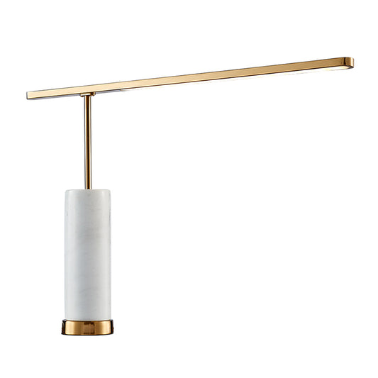 Metallic L-Shaped LED Nightstand Lamp Postmodern Gold Table Light with Cylindrical Marble Base Clearhalo 'Lamps' 'Table Lamps' Lighting' 2204665
