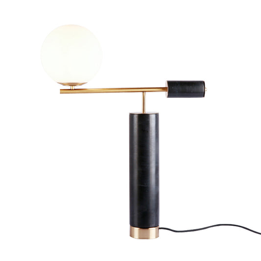Cylinder Living Room Table Light Marble Single Post-Modern Nightstand Lamp with Globe Cream Glass Shade in Black Clearhalo 'Lamps' 'Table Lamps' Lighting' 2204669