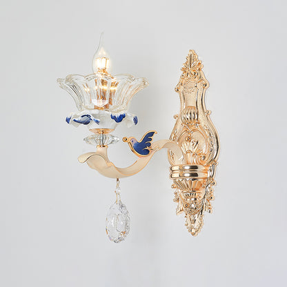 Flower Ribbed Glass Suspension Light Retro Style Living Room Chandelier Light with Crystal Draping in White 1 White Clearhalo 'Ceiling Lights' 'Chandeliers' Lighting' options 2204702_2ceb68f4-ff1d-4a94-a68a-4ac35056eaa2