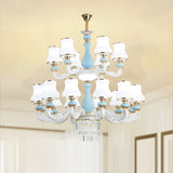 Bud Shade Bedroom Chandelier Lighting Classic Cream Glass Blue Pendant Light with Tiered Crystal Accent Clearhalo 'Ceiling Lights' 'Chandeliers' Lighting' options 2204703