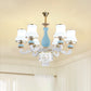 Bud Shade Bedroom Chandelier Lighting Classic Cream Glass Blue Pendant Light with Tiered Crystal Accent Clearhalo 'Ceiling Lights' 'Chandeliers' Lighting' options 2204711