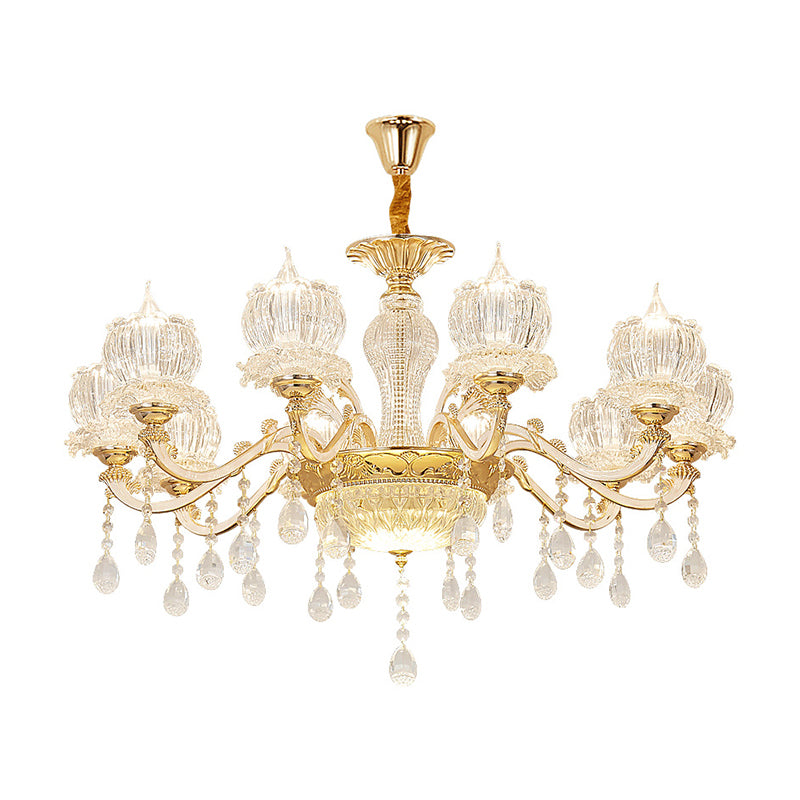 Ribbed Crystal Flower Ceiling Lighting Traditional Living Room Chandelier Light with Crystal Draping in Clear Clearhalo 'Ceiling Lights' 'Chandeliers' Lighting' options 2204715