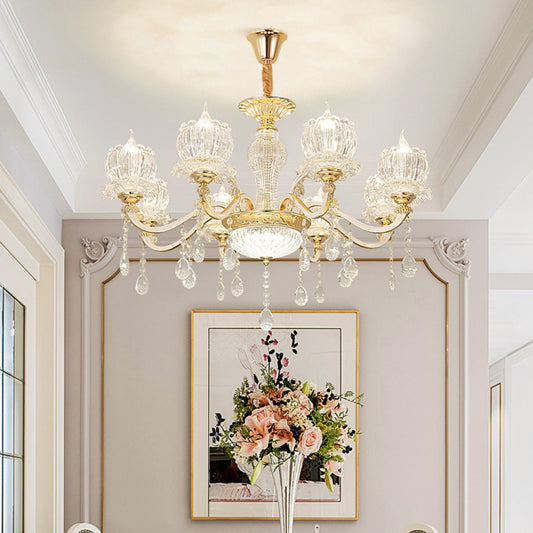 Ribbed Crystal Flower Ceiling Lighting Traditional Living Room Chandelier Light with Crystal Draping in Clear Clearhalo 'Ceiling Lights' 'Chandeliers' Lighting' options 2204716