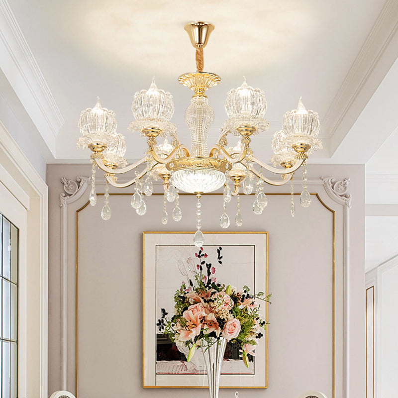 Ribbed Crystal Flower Ceiling Lighting Traditional Living Room Chandelier Light with Crystal Draping in Clear 8 Clear Clearhalo 'Ceiling Lights' 'Chandeliers' Lighting' options 2204716_8c258038-cbaa-42b0-83c6-2cb02f69c508