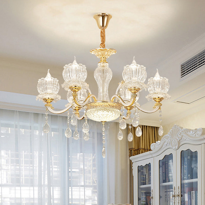 Ribbed Crystal Flower Ceiling Lighting Traditional Living Room Chandelier Light with Crystal Draping in Clear 6 Clear Clearhalo 'Ceiling Lights' 'Chandeliers' Lighting' options 2204717_190d5eab-c4f6-4ed9-9034-489924dc9112