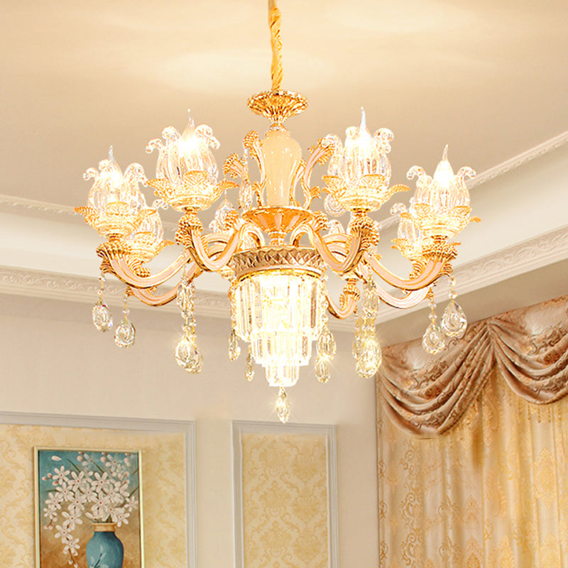 Handblown Glass Weathered Zinc Chandelier Pendant Light Floral Vintage Hanging Light with Crystal Accent 8 Dark Weathered Zinc Clearhalo 'Ceiling Lights' 'Chandeliers' Lighting' options 2204722_45f3b4df-e80d-43bd-b64b-f43dde832707