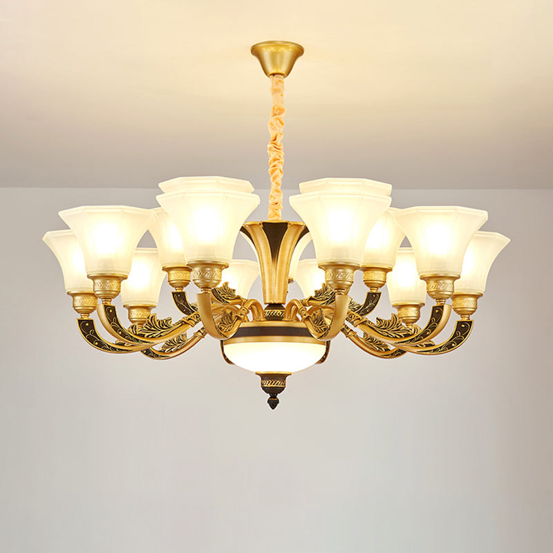 Retro Style Flared Suspension Light Cream Frosted Glass Chandelier Light for Living Room Clearhalo 'Ceiling Lights' 'Chandeliers' Lighting' options 2204735