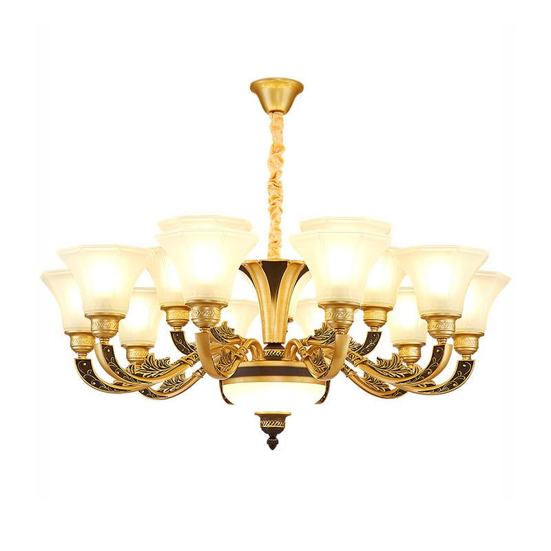 Retro Style Flared Suspension Light Cream Frosted Glass Chandelier Light for Living Room Clearhalo 'Ceiling Lights' 'Chandeliers' Lighting' options 2204736